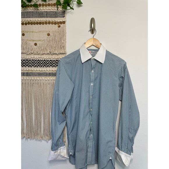 Vintage Trunbull & Asser Men’s Blue Striped %100 Cotton Dress Shirt 15.5/39 - Picture 1 of 10